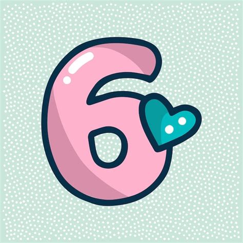 Premium Vector | Unicorn font pink number 6 with heart