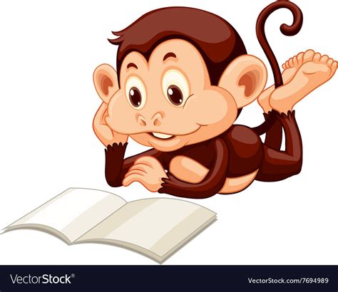 Little monkey reading a book Royalty Free Vector Image