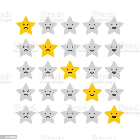 5 Star Rating Icons Quality Assessment System With Emoji Stars Vector ...