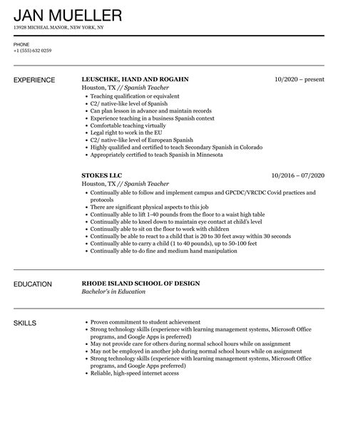 Spanish Teacher Resume Samples | Velvet Jobs