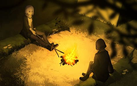 Download Resting Campfire Anime Original HD Wallpaper by fixro2n