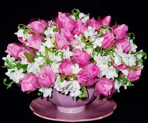 Silk Flower Arrangement Pink Roses & White Lilies of The