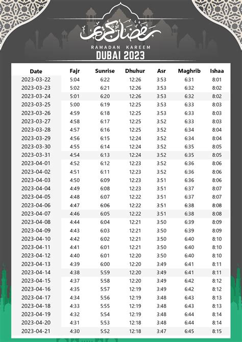 Ramadan 2023 Calendar Dubai - Gulfinside