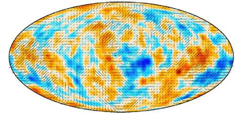 CMB polarization map of the CMB superimposed to its grainy temperature ...