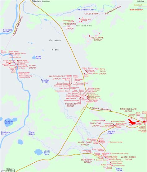 Map of Lower Geyser Basin, Yellowstone National Park, Wyoming