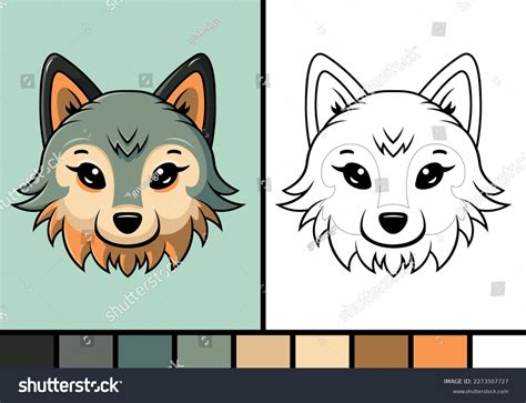 Cute Wolf Face Cartoon Illustration Coloring Stock Vector (Royalty Free ...