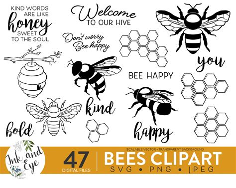 the bees clipart bundle is available for use on crafts, cards and other ...