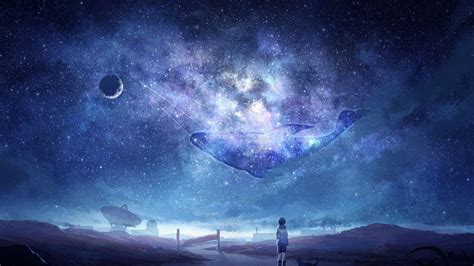 Blue Wallpaper Anime Galaxy - Wallpaper : trees, landscape, digital art ...