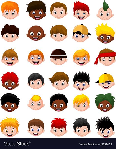 Set of cartoon child head boys Royalty Free Vector Image