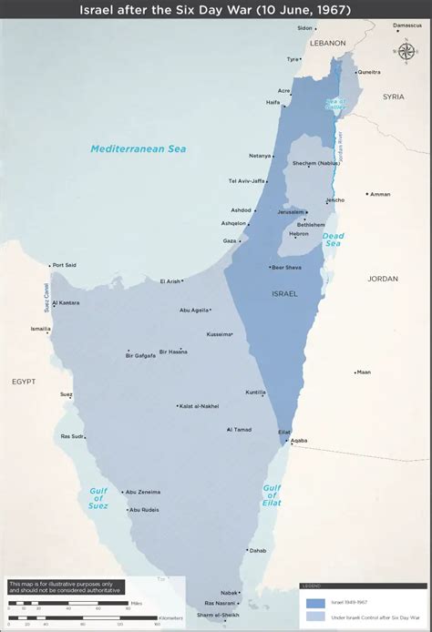 Map of the Cease-Fire Lines After the Six-Day War (June 1967)