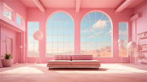 Premium AI Image | Barbie pink interior of a modern living room with ...