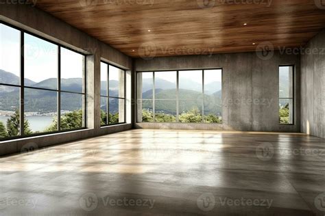 Empty room with panoramic window and mountain view. Generative AI ...