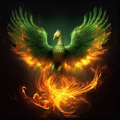 Premium AI Image | Illustration Generative AI green firebird and fire ...