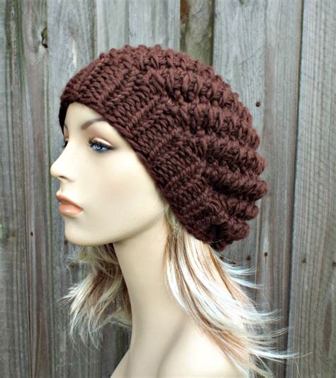 Chocolate Brown Knit Hat Brown Womens Hat Brown Slouchy Hat | Etsy