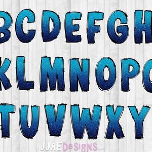 Blue Glitter PNG Letters, Blue Glitter Doodle Alphabet, Blue Doodle ...