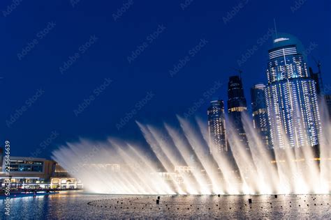 Dubai mall fountain show at night Stock Photo | Adobe Stock