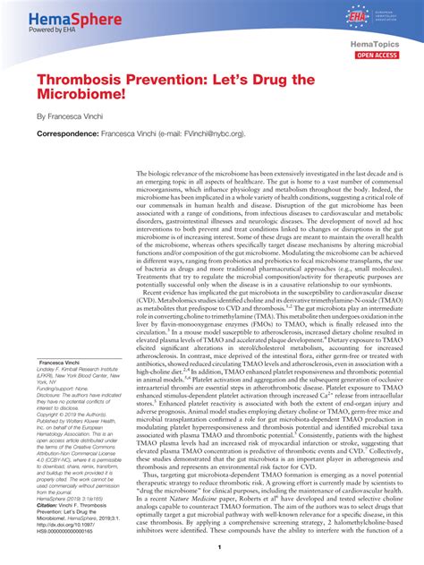 (PDF) Thrombosis Prevention: Let's Drug the Microbiome!