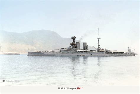 Colourised photo of battleship HMS Warspite in her First World War ...