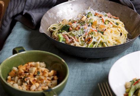 Linguini of broccoli, herbs & hazelnut crumb recipe | Australian ...