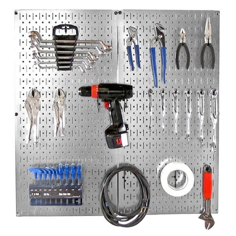 Wall Control 32 in. x 32 in. Shiny Metallic Galvanized Steel Pegboard ...