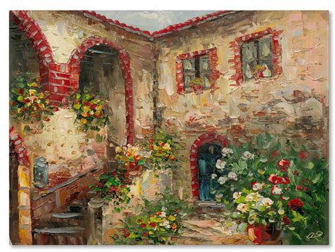 Tuscany Courtyard Painting Print on Canvas | Canvas wall art, Painting ...