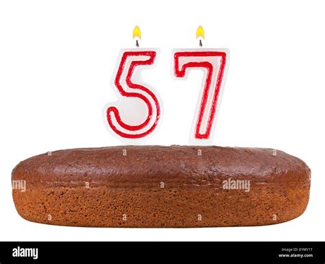 birthday cake with candles number 57 isolated on white background Stock ...