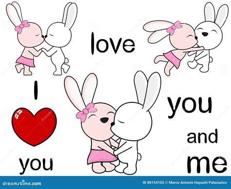 Lovely Cute Bunny Cartoon Love Set Stock Vector - Illustration of heart ...