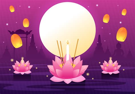 Loy Krathong Festival Celebration in Thailand Template Hand Drawn ...