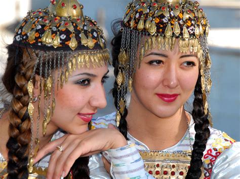 Turkmenistan - Members of a national dance group wear traditional ...