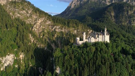 Neuschwanstein Castle Bavarian Alps Germany. Aerial FPV drone flights ...