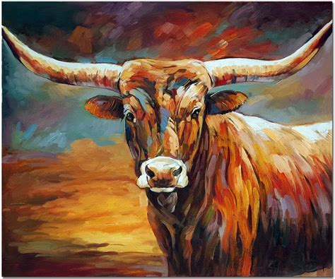 Genuine Texas Longhorn Oil Painting - Signed Hand Painted ...