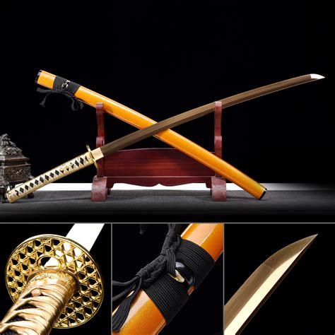 Handmade Japanese Katana Sword 1045 Carbon Steel With Golden Blade And ...