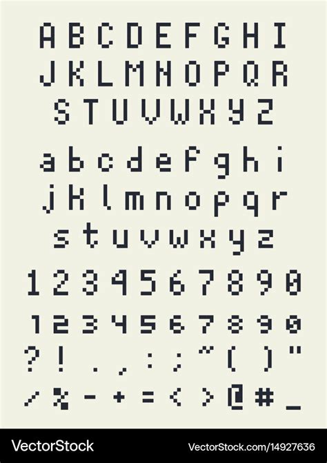 Pixel font alphabet letters and numbers retro Vector Image