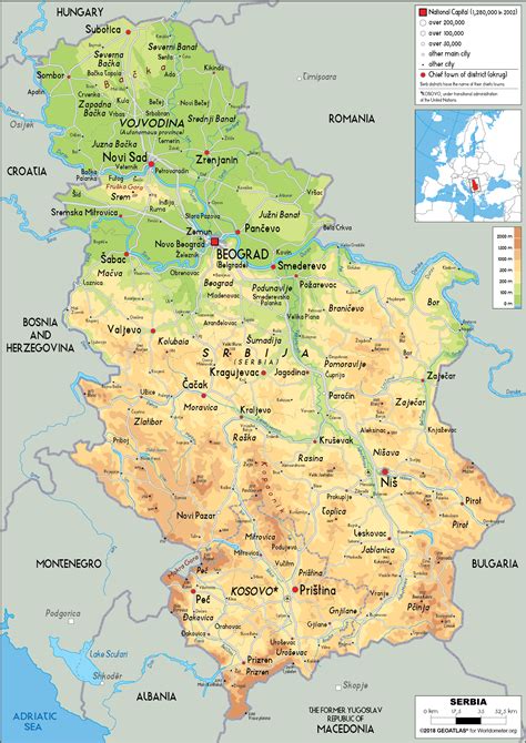 Serbia Map (Physical) - Worldometer