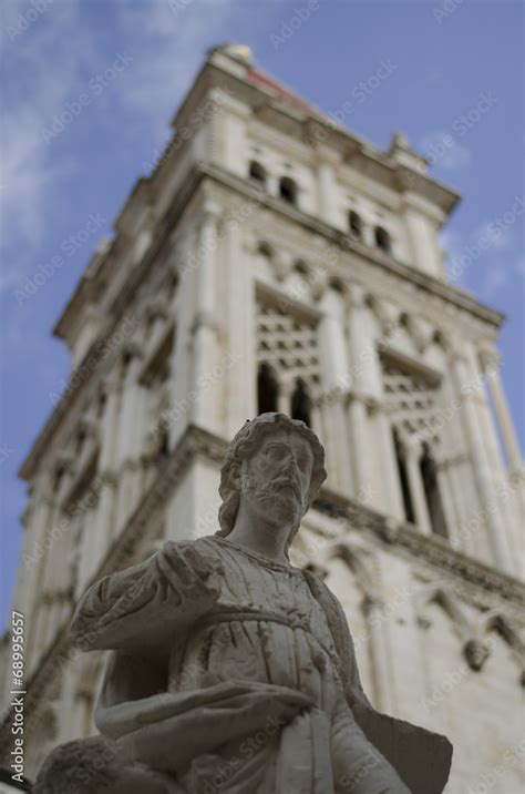 statue in front of trogir cathedral Stock Photo | Adobe Stock