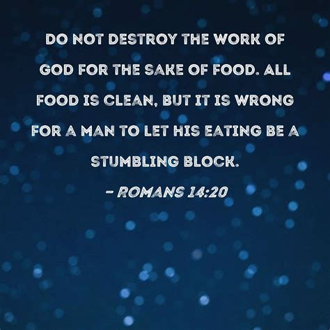 Romans 14:20 Do not destroy the work of God for the sake of food. All ...