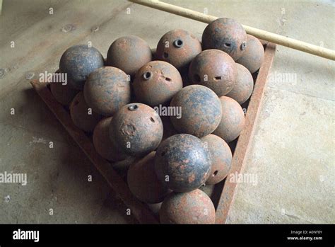 Stack of civil war cannon balls at historic Fort Point park in San ...