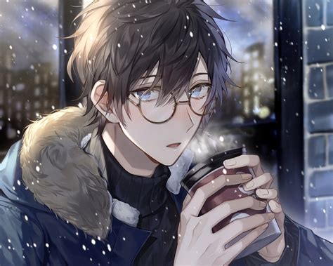 Download Glasses Black Hair Blue Eyes Snowfall Anime Original HD ...