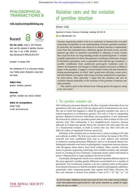 (PDF) Mutation rates and the evolution of germline structure