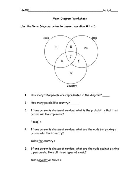 Venn Diagram Worksheet in Word and Pdf formats