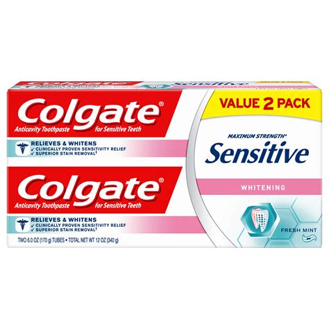 Colgate Sensitive Maximum Strength Whitening Toothpaste - 6 oz Twin ...