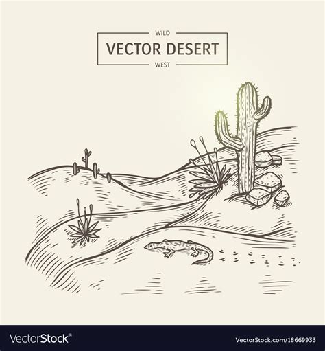 Sketch of a wilderness landscape desert Royalty Free Vector