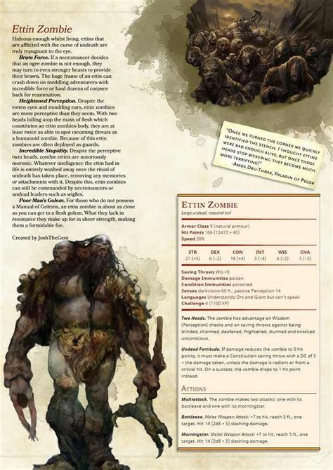 Undead Ettin Zombie CR 4 | Dnd 5e homebrew, Dnd, Dungeons and dragons ...