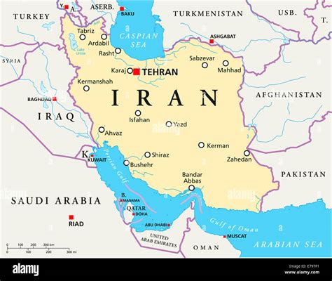 Iran Political Map with capital Tehran, national borders, most ...