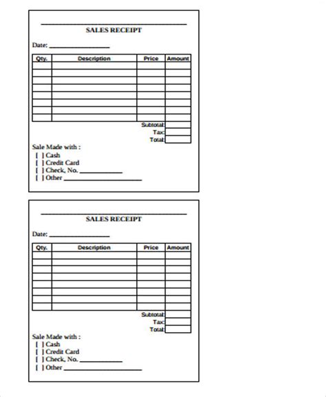 Blank Receipt Form - Database - Letter Templates