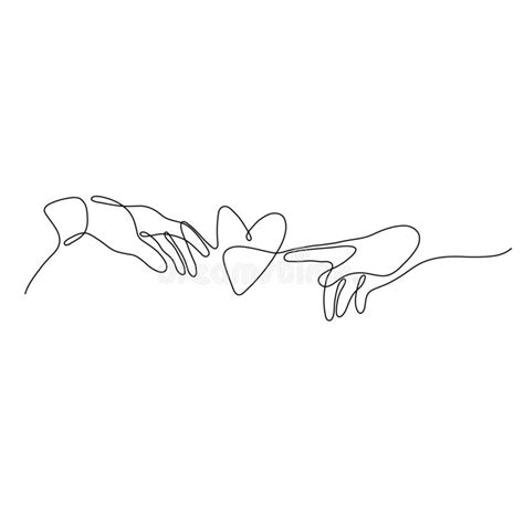 One Line Male and Female Hand are Drawn To the Heart Design Silhouette ...