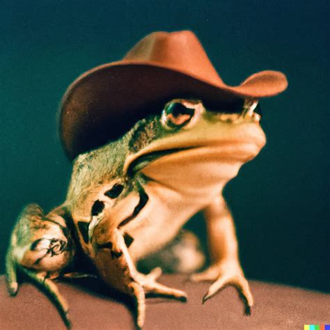 a frog wearing a cowboy hat sitting on top of another frog's back legs