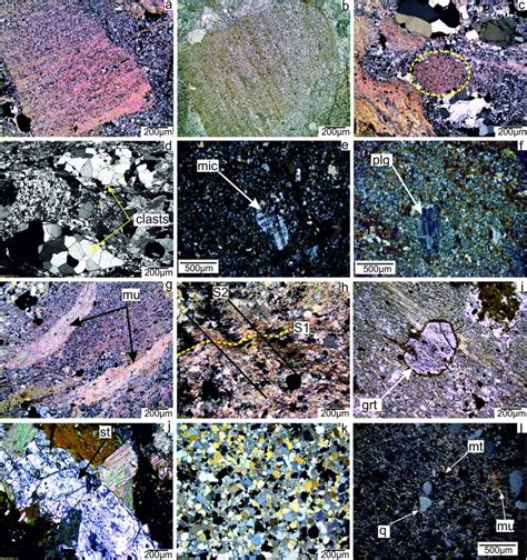 Photomicrographs showing, (a) rectangular clast of quartz mica schist ...