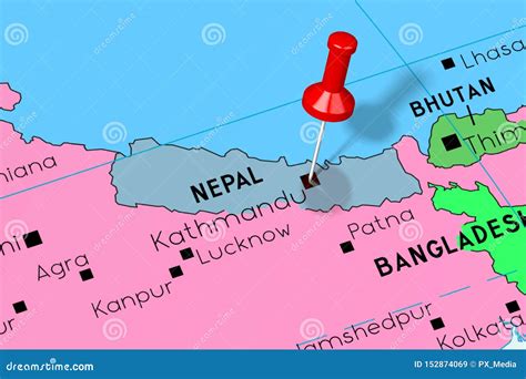 Nepal, Kathmandu - Capital City, Pinned on Political Map Stock ...