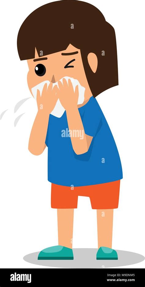 girl kid coughing because sick and fever. health care cartoon character ...